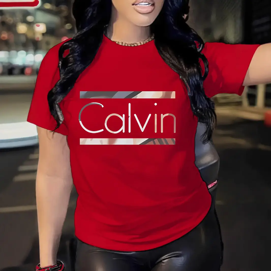 Calvin Klein Women Red 3D Printed Cotton T-Shirt - Image 2