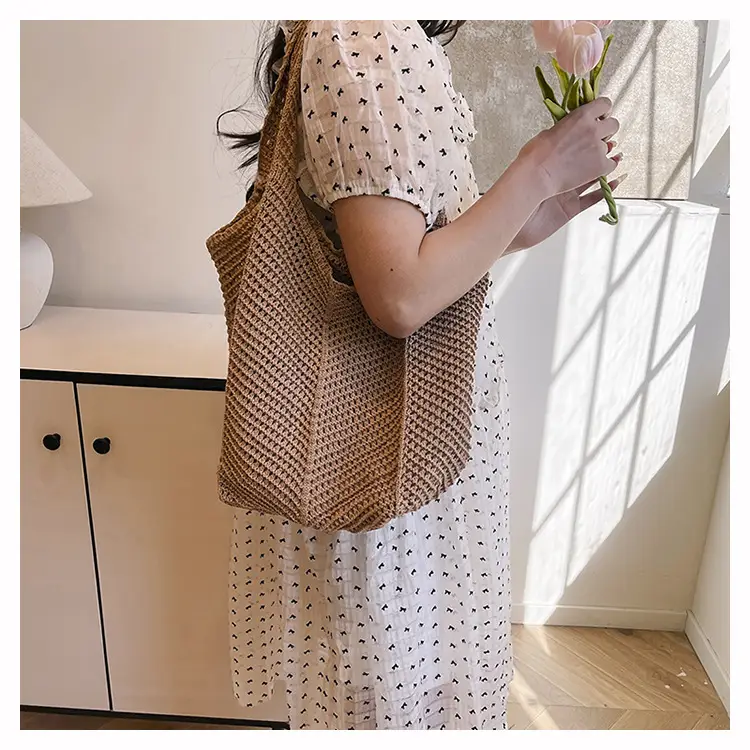 Beige Crochet Woven Shoulder Bag for Women — feature 12