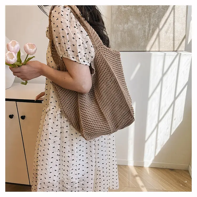 Beige Crochet Woven Shoulder Bag for Women — feature 13