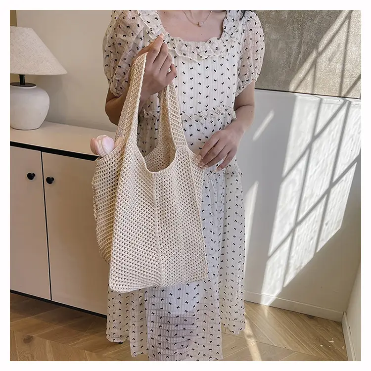 Beige Crochet Woven Shoulder Bag for Women — feature 14