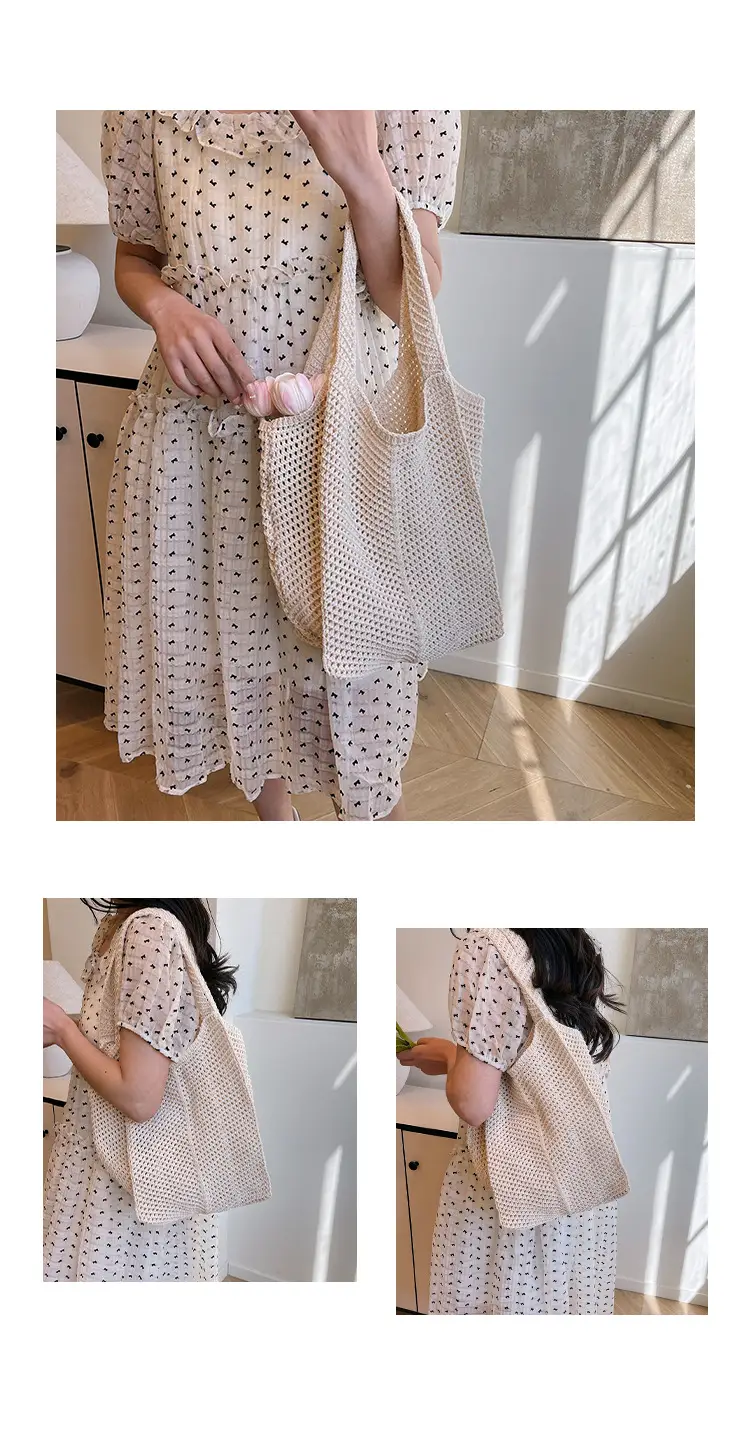 Beige Crochet Woven Shoulder Bag for Women — feature 16