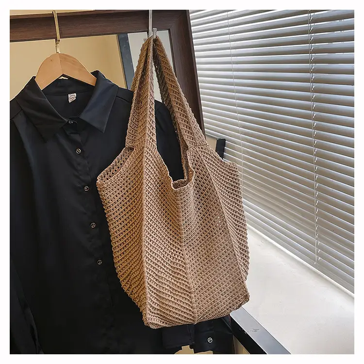 Beige Crochet Woven Shoulder Bag for Women — feature 17