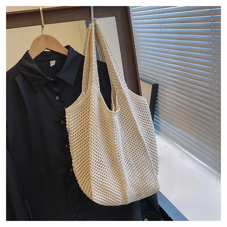Beige Crochet Woven Shoulder Bag for Women — feature 18