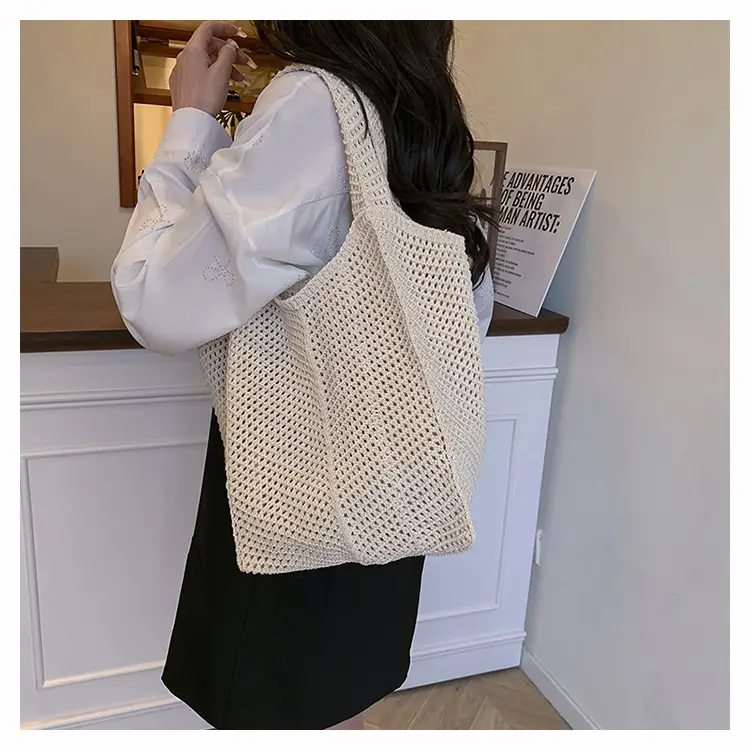 Beige Crochet Woven Shoulder Bag for Women — feature 8