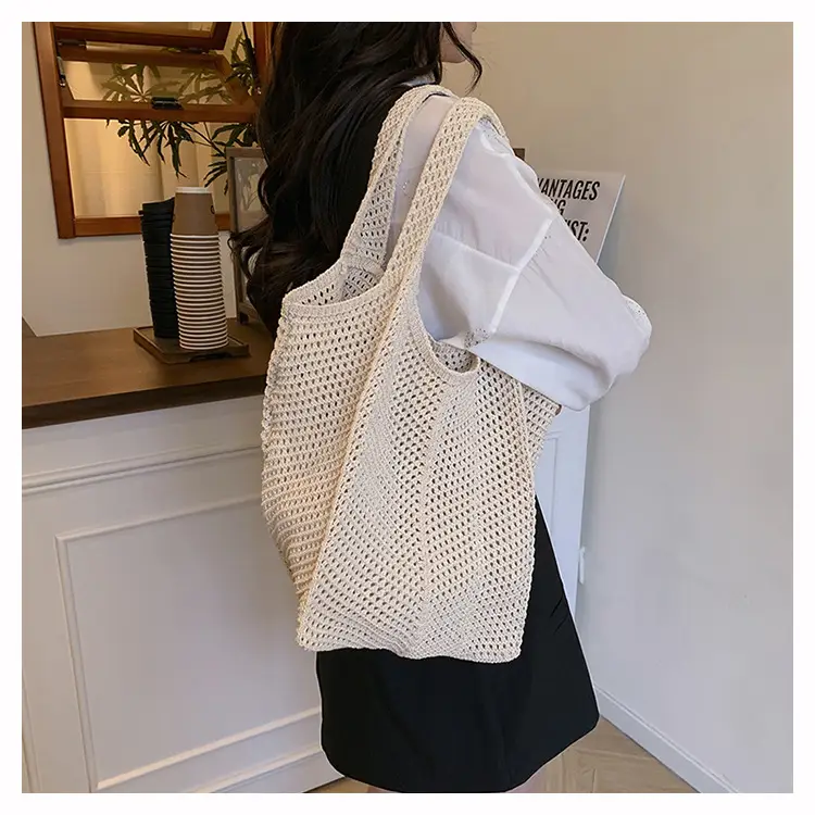 Beige Crochet Woven Shoulder Bag for Women — feature 9
