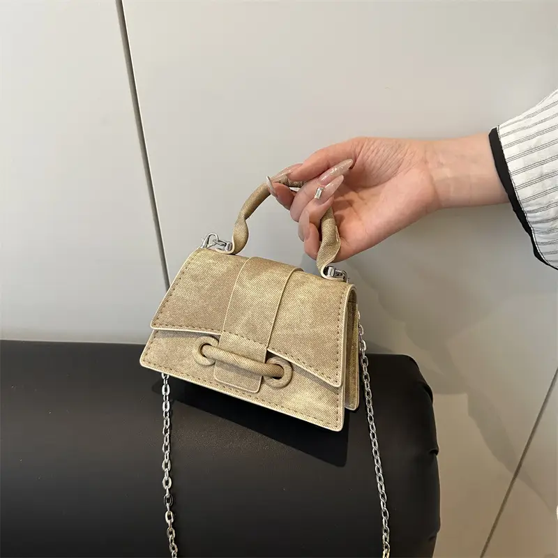 Light Luxury Women's Shoulder Crossbody Bag Beige Suede Chain Strap - Image 5