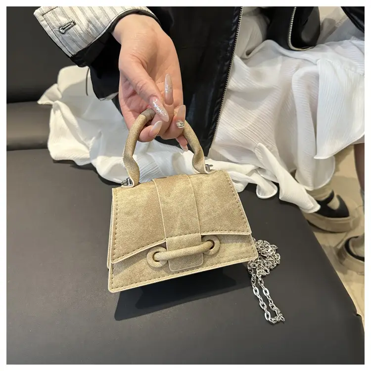Light Luxury Women's Shoulder Crossbody Bag Beige Suede Chain Strap — feature 15