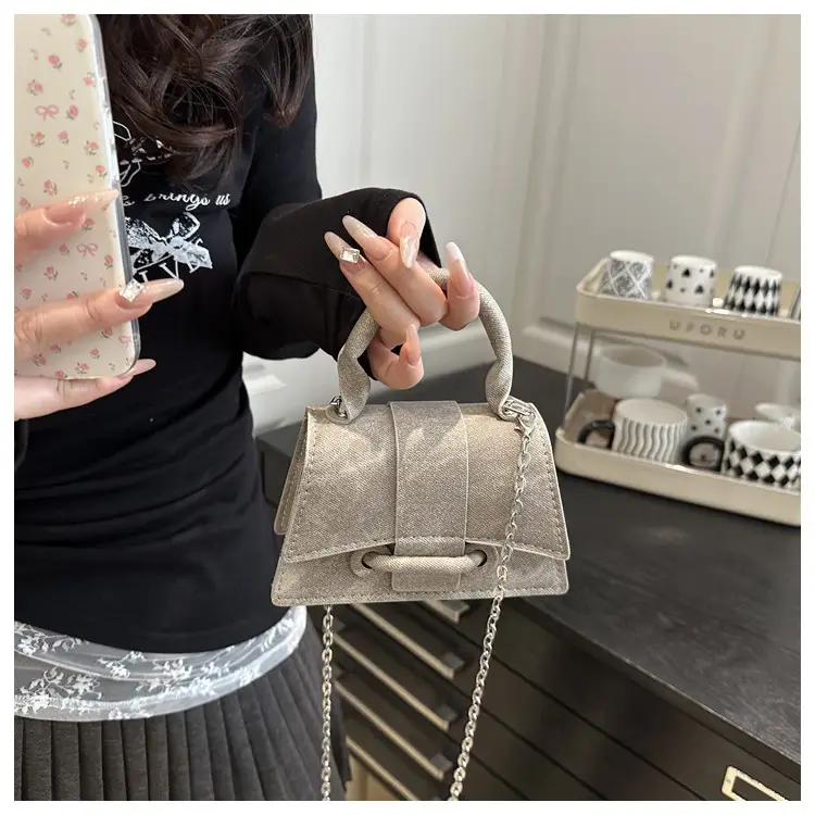 Light Luxury Women's Shoulder Crossbody Bag Beige Suede Chain Strap — feature 18