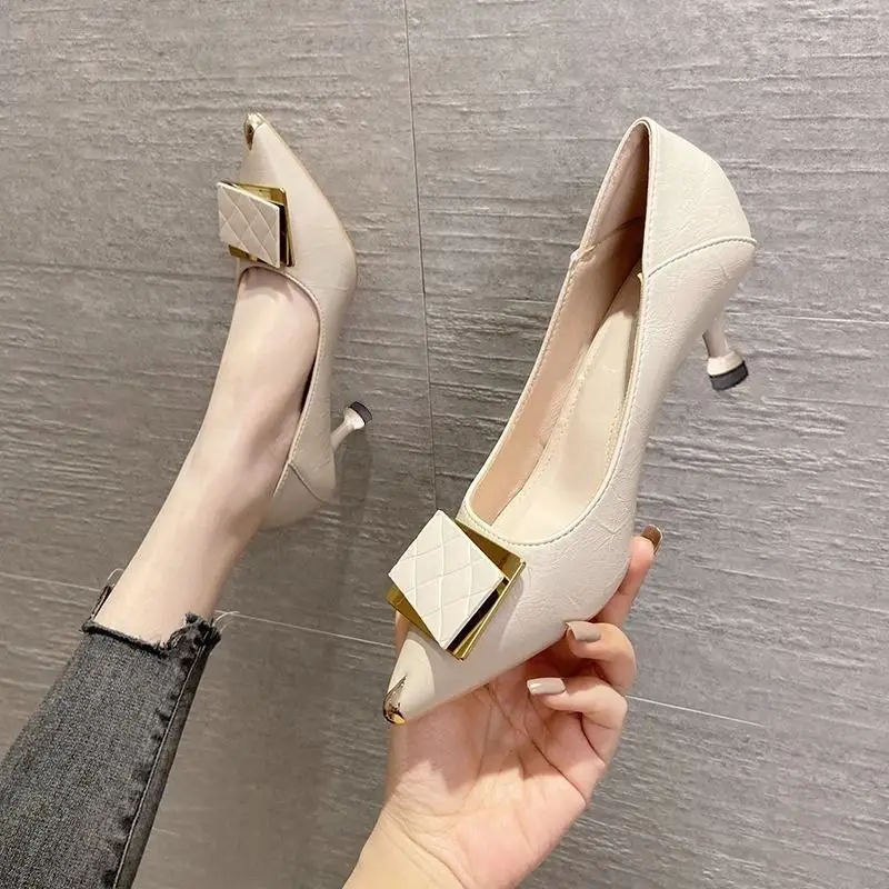 French-Style High Heels for Women, Stiletto Heels, Elegant, Comfortable, Pointed Toe, Square Buckle, Mid-Heel, Shallow Mouth, Single Shoes for Women, 2026 Spring and Autumn New Style - Image 2
