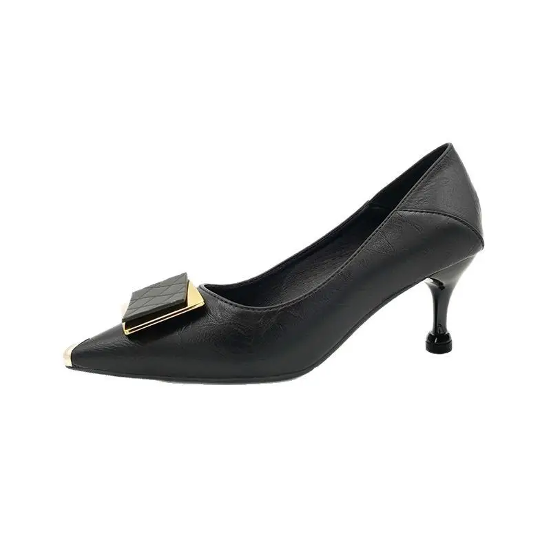 French-Style High Heels for Women, Stiletto Heels, Elegant, Comfortable, Pointed Toe, Square Buckle, Mid-Heel, Shallow Mouth, Single Shoes for Women, 2026 Spring and Autumn New Style - Image 5