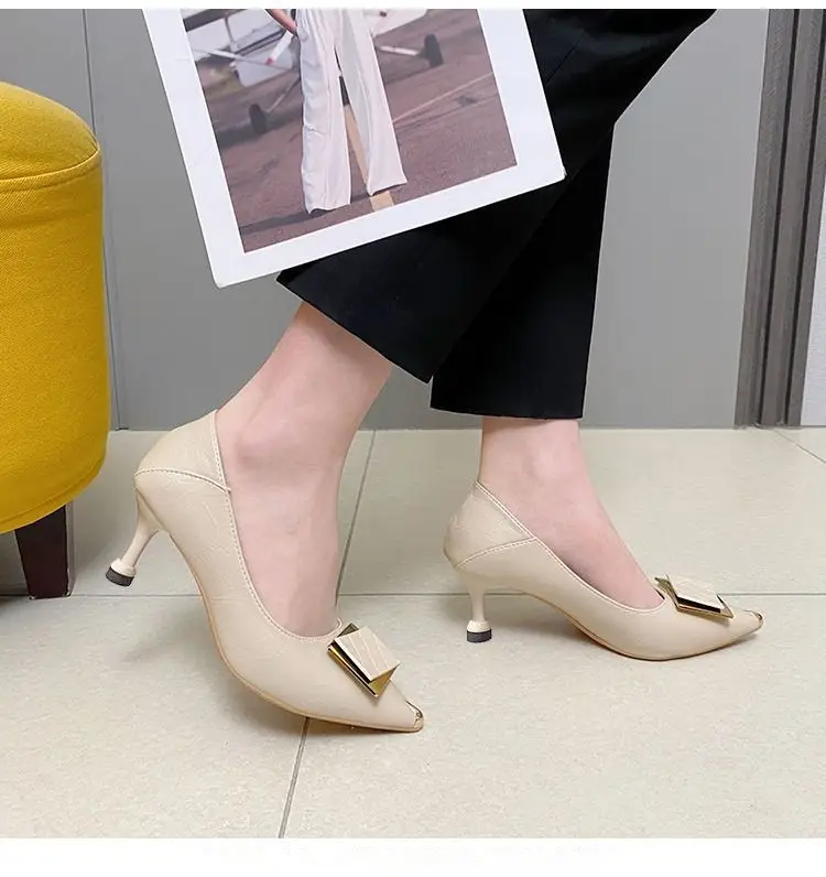 French-Style High Heels for Women, Stiletto Heels, Elegant, Comfortable, Pointed Toe, Square Buckle, Mid-Heel, Shallow Mouth, Single Shoes for Women, 2026 Spring and Autumn New Style — feature 4