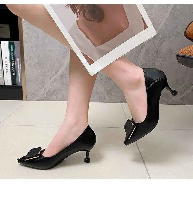 French-Style High Heels for Women, Stiletto Heels, Elegant, Comfortable, Pointed Toe, Square Buckle, Mid-Heel, Shallow Mouth, Single Shoes for Women, 2026 Spring and Autumn New Style — feature 7