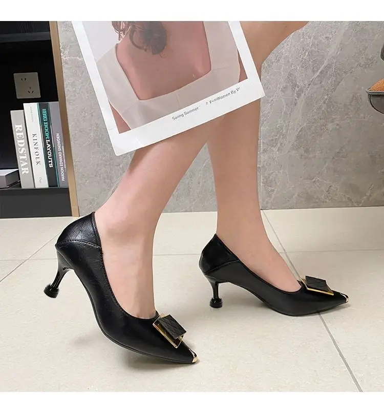 French-Style High Heels for Women, Stiletto Heels, Elegant, Comfortable, Pointed Toe, Square Buckle, Mid-Heel, Shallow Mouth, Single Shoes for Women, 2026 Spring and Autumn New Style — feature 8
