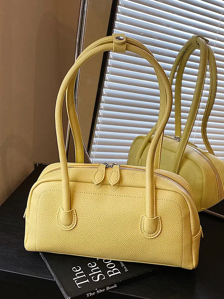 Women's Yellow Litchi Pattern Shoulder Bag - Image 6