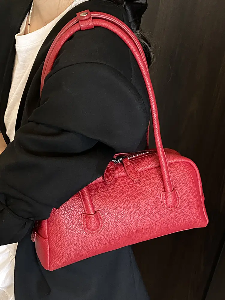 Women's Yellow Litchi Pattern Shoulder Bag - Image 9