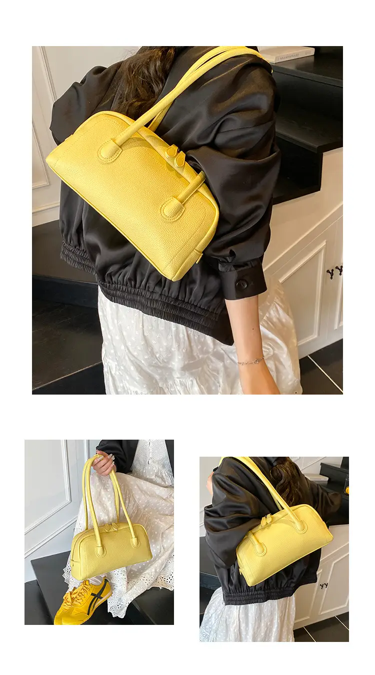 Women's Yellow Litchi Pattern Shoulder Bag — feature 14