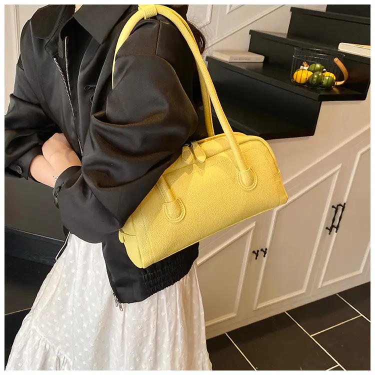 Women's Yellow Litchi Pattern Shoulder Bag — feature 20