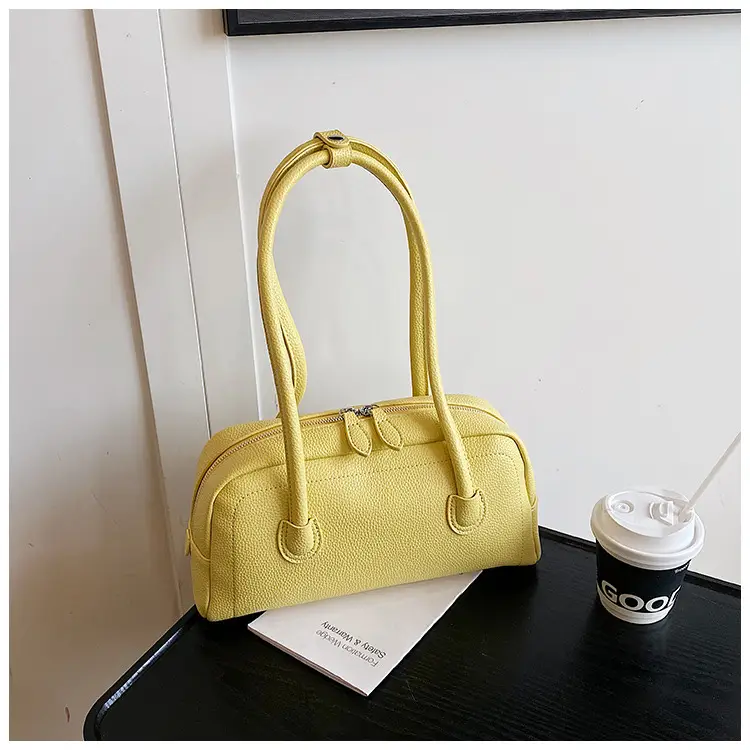 Women's Yellow Litchi Pattern Shoulder Bag — feature 31