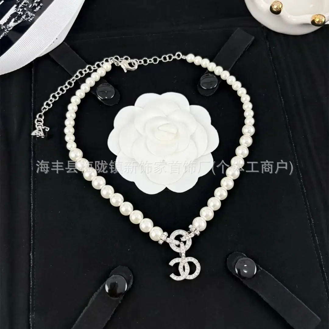 25B Pearl Heart Necklace with Letter Clavicle Chain - Image 53