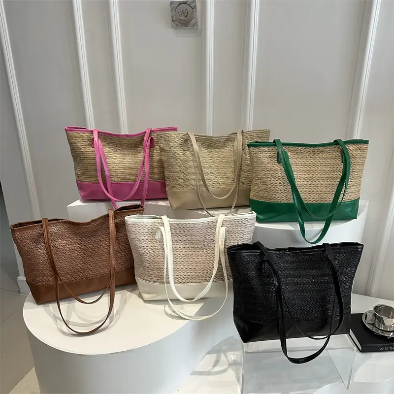 Women's Straw Shoulder Bag Large Capacity Beige - Image 8