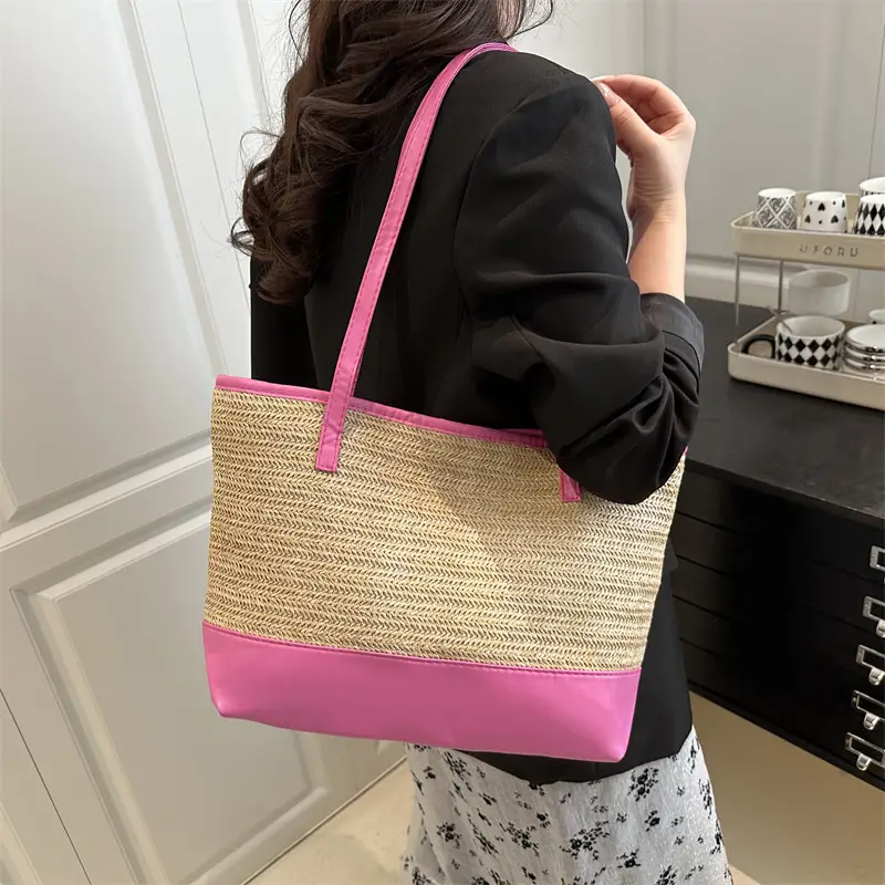 Women's Straw Shoulder Bag Large Capacity Beige - Image 10