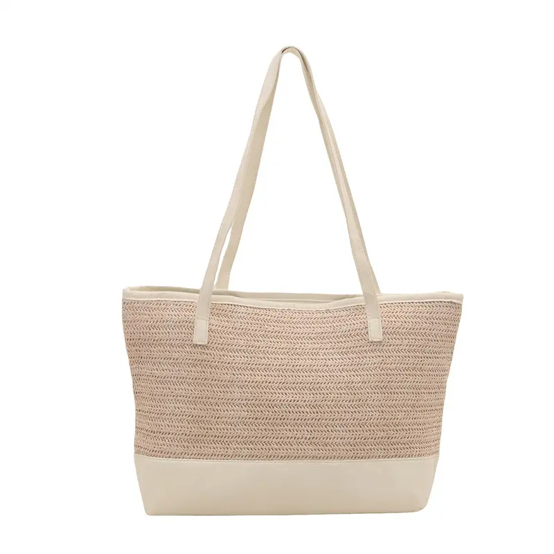Women's Straw Shoulder Bag Large Capacity Beige - Image 11