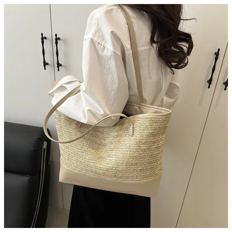 Women's Straw Shoulder Bag Large Capacity Beige — feature 11