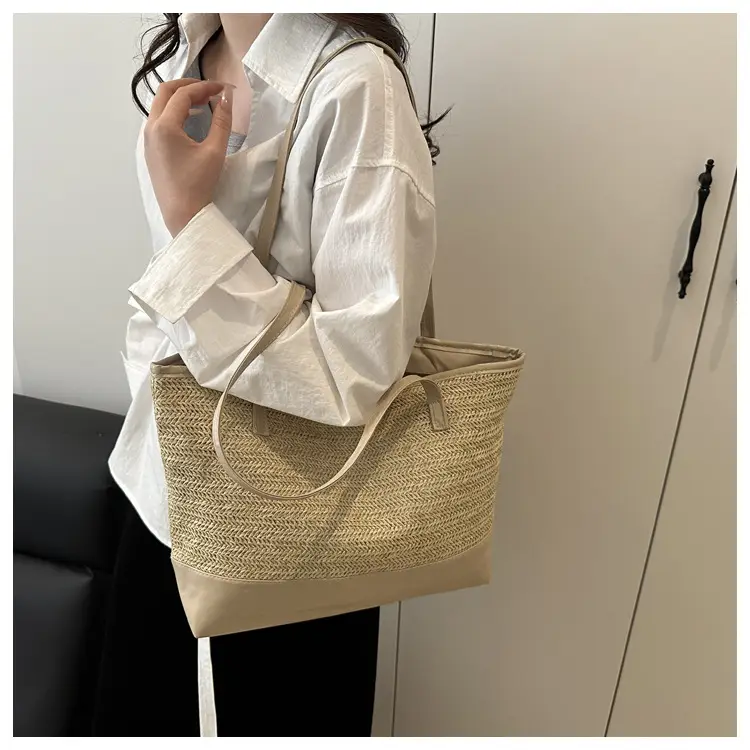 Women's Straw Shoulder Bag Large Capacity Beige — feature 12