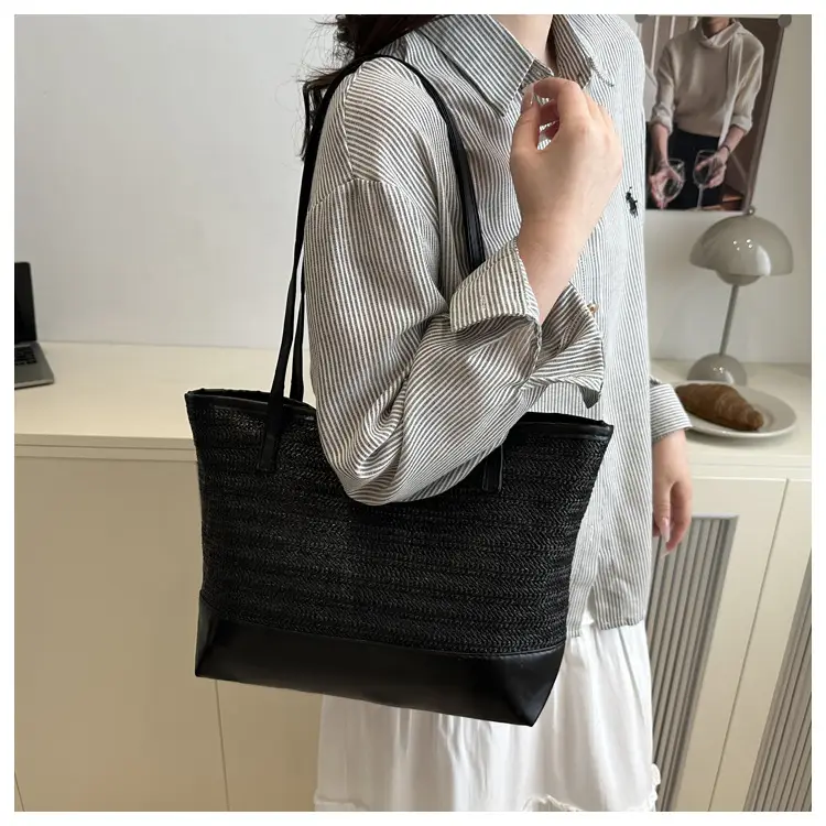 Women's Straw Shoulder Bag Large Capacity Beige — feature 16