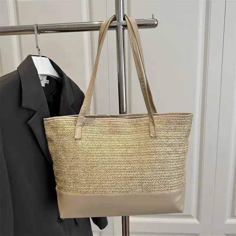 Women's Straw Shoulder Bag Large Capacity Beige - Image 2