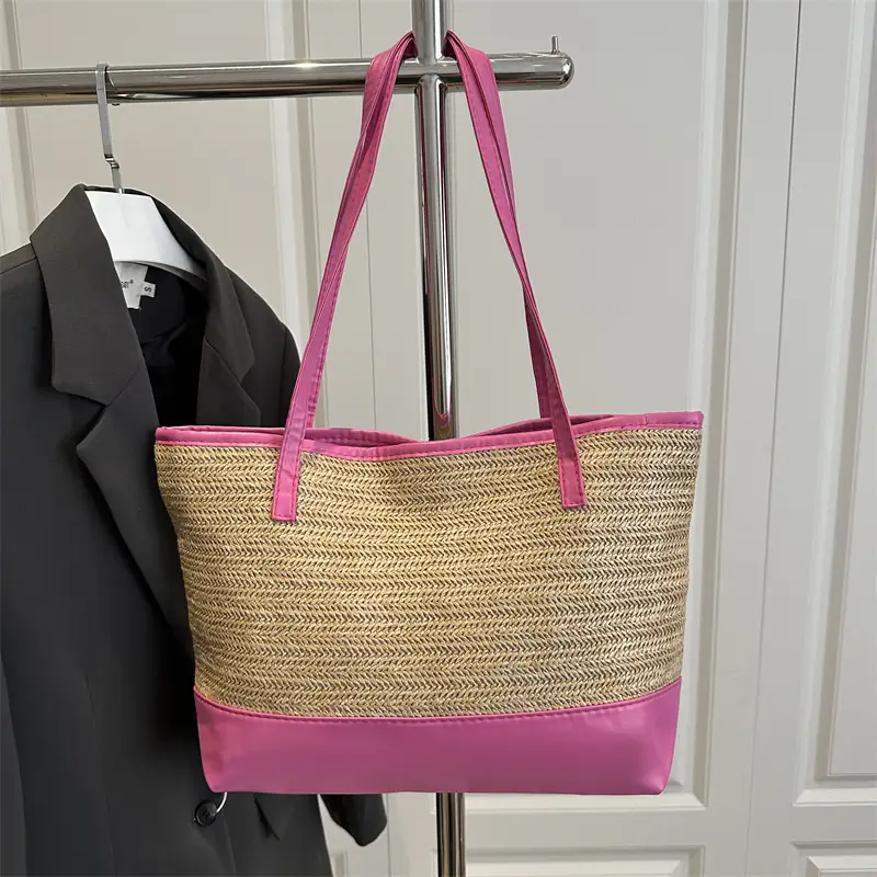 Women's Straw Shoulder Bag Large Capacity Beige - Image 4
