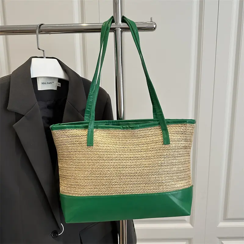 Women's Straw Shoulder Bag Large Capacity Beige - Image 6