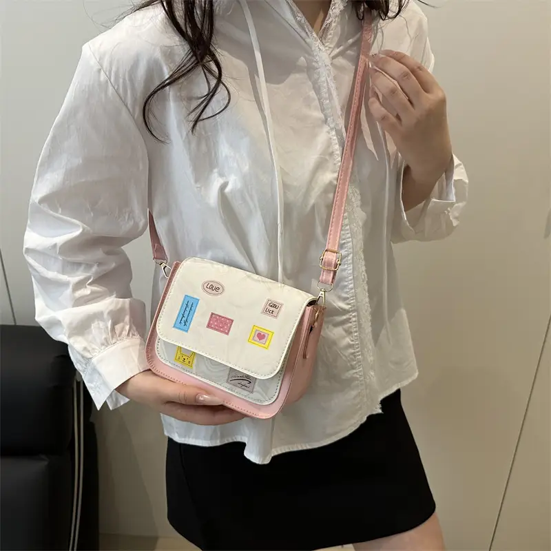 Pink White Embroidered Shoulder Bag for Women - Image 6