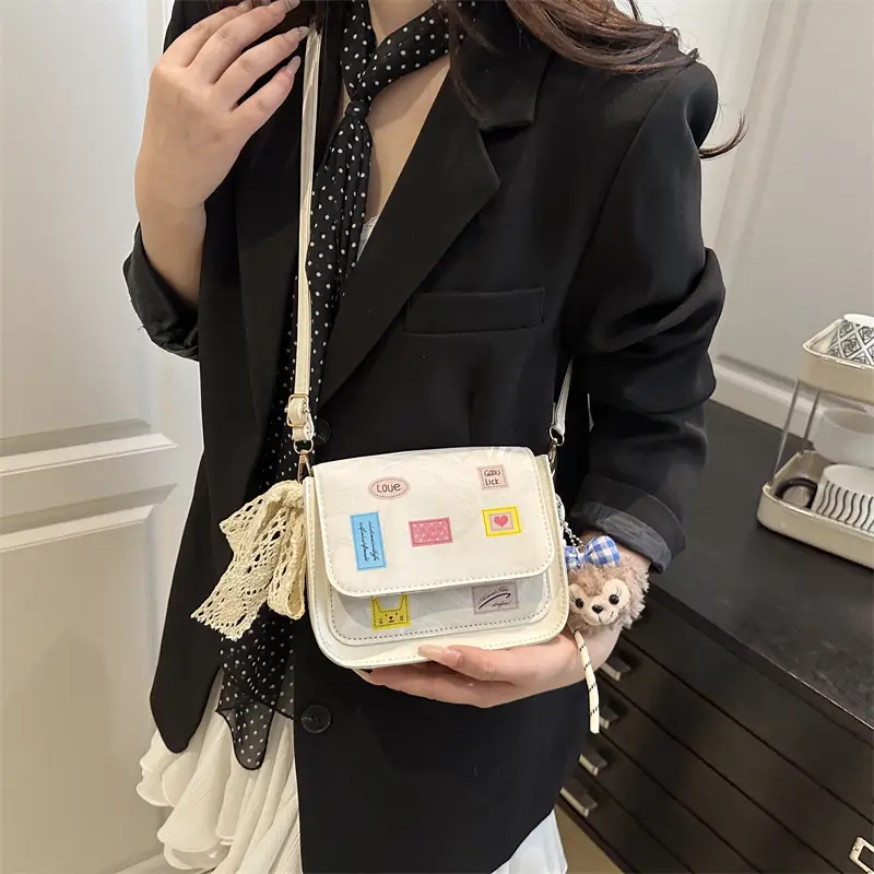 Pink White Embroidered Shoulder Bag for Women - Image 7