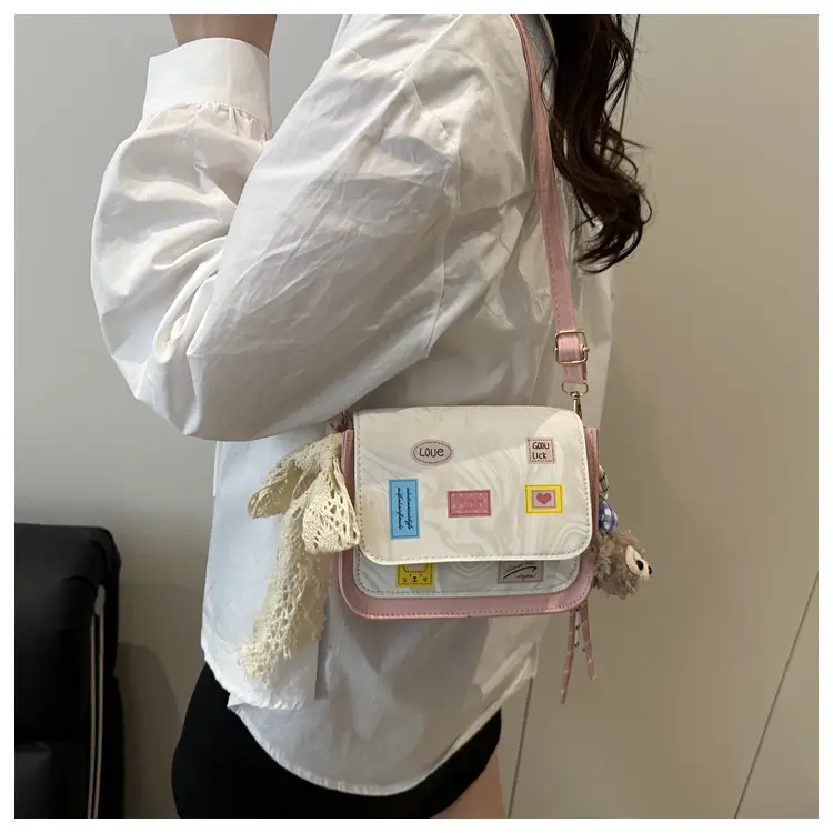 Pink White Embroidered Shoulder Bag for Women — feature 14