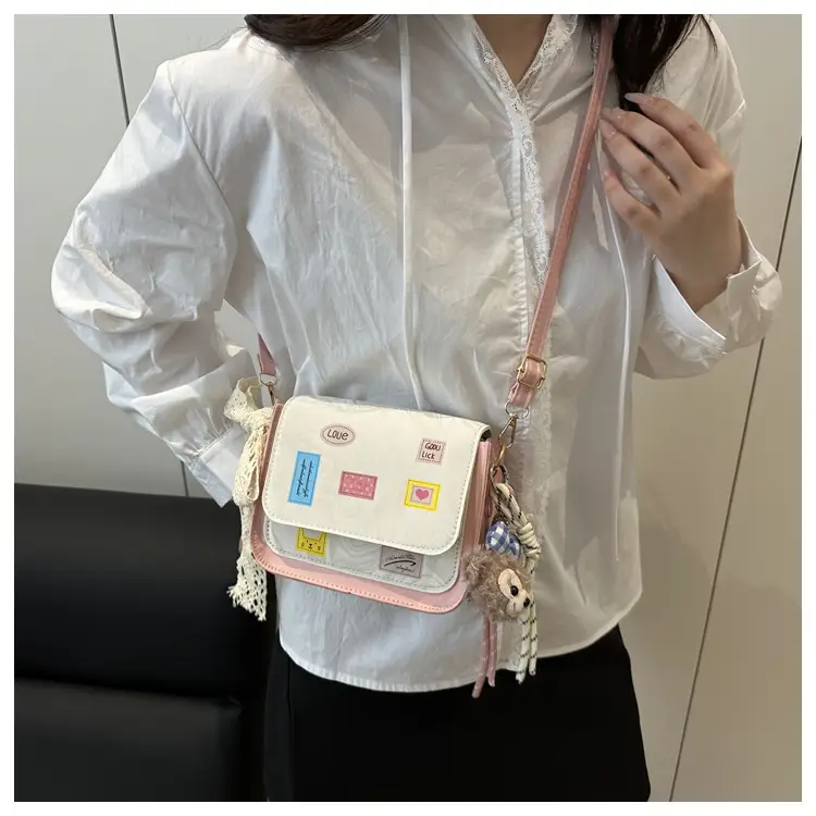 Pink White Embroidered Shoulder Bag for Women — feature 15