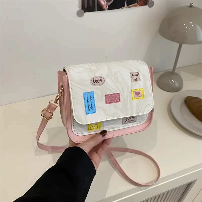Pink White Embroidered Shoulder Bag for Women - Image 4