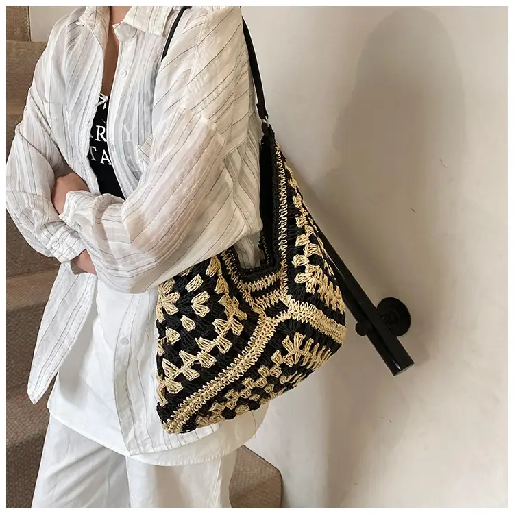 Women Crossbody Straw Bag Large Capacity Brown — feature 11