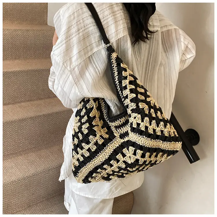 Women Crossbody Straw Bag Large Capacity Brown — feature 12