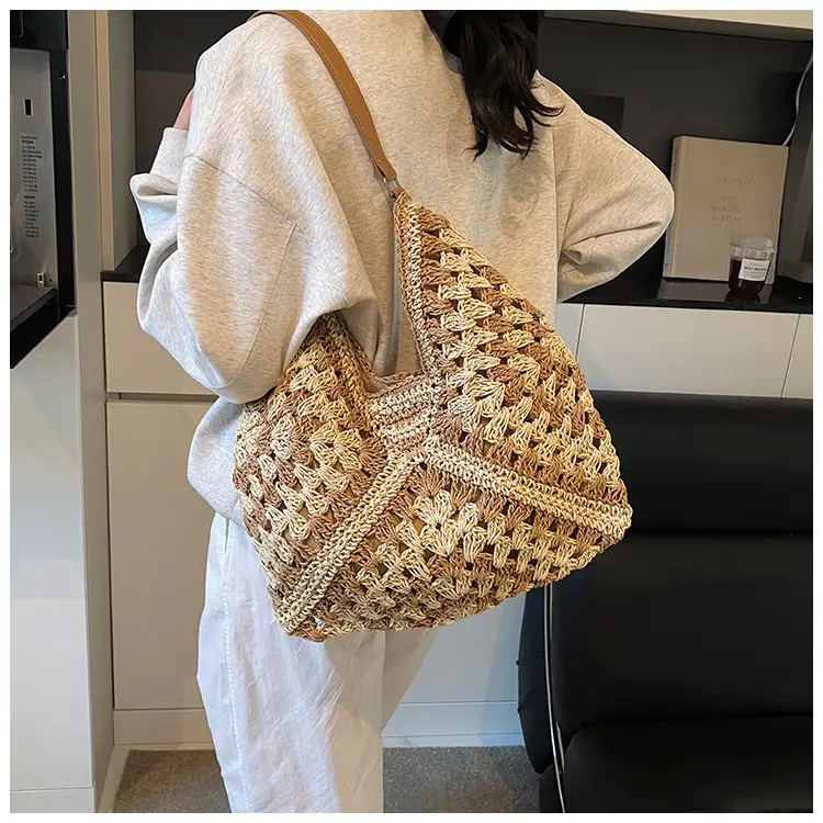 Women Crossbody Straw Bag Large Capacity Brown — feature 19