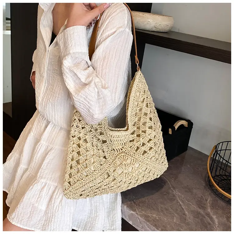Women Crossbody Straw Bag Large Capacity Brown — feature 26