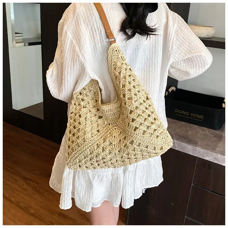 Women Crossbody Straw Bag Large Capacity Brown — feature 27
