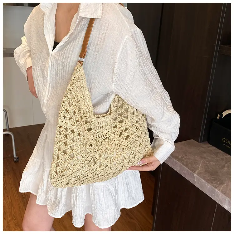 Women Crossbody Straw Bag Large Capacity Brown — feature 32