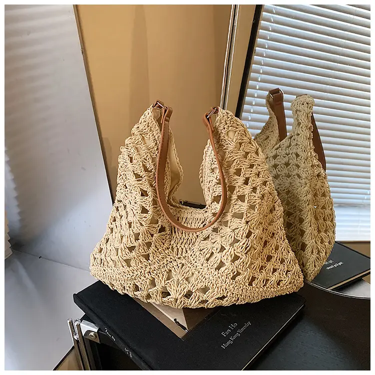 Women Crossbody Straw Bag Large Capacity Brown — feature 34