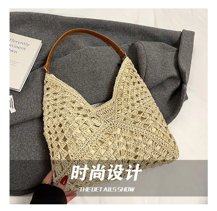 Women Crossbody Straw Bag Large Capacity Brown — feature 4