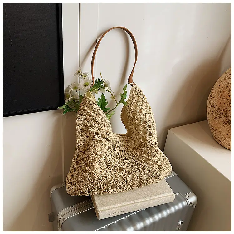 Women Crossbody Straw Bag Large Capacity Brown — feature 50