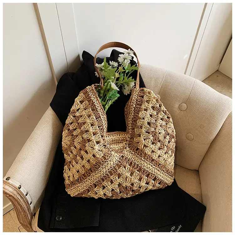 Women Crossbody Straw Bag Large Capacity Brown