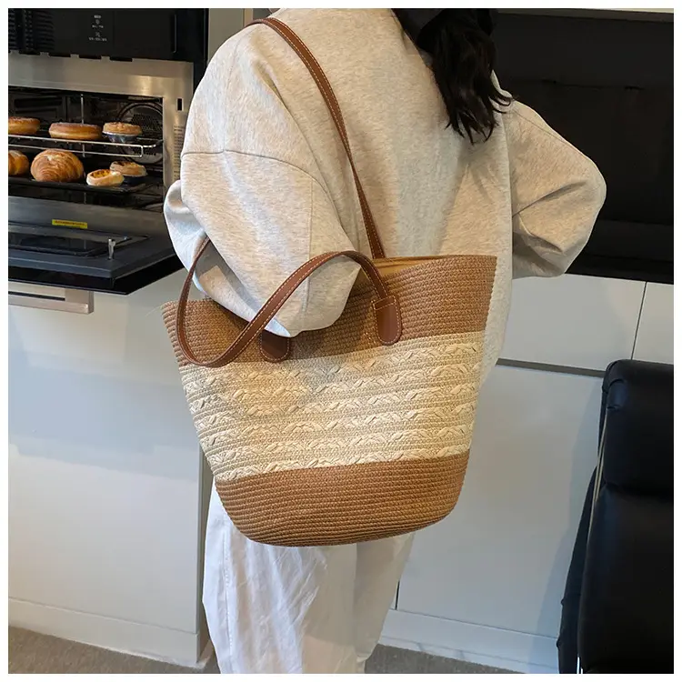 Straw Large Capacity Women's Handbag Multi-compartment Zipper Bag — feature 10