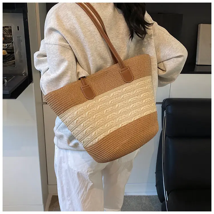 Straw Large Capacity Women's Handbag Multi-compartment Zipper Bag — feature 11