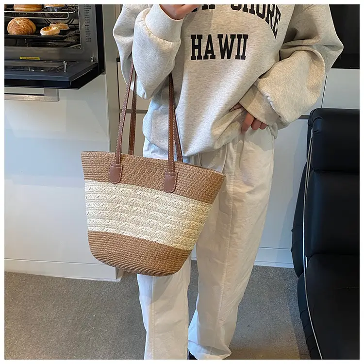 Straw Large Capacity Women's Handbag Multi-compartment Zipper Bag — feature 15